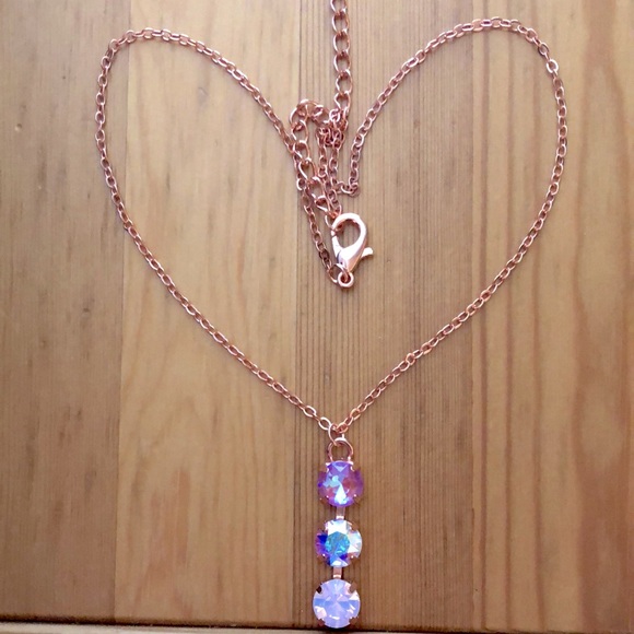 Jewelry - Aurora Borealis, Pink Opal + Violet Crystal Drop Necklace